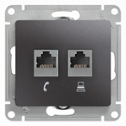 Розетка двойная RJ11+RJ45 кат5E механизм SE Glossa, графит